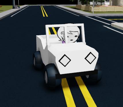 a 2d sprite of roxy lalonde from homestuck in a very low poly car.