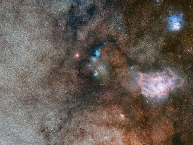 "The rich surroundings of Sharpless 29."

ESO/Digitized Sky Survey 2 Acknowledgement: Davide De Martin, CC BY 4.0, via Wikimedia Commons.