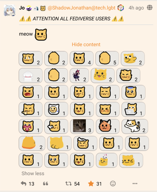 My "meow" post showing a LOT of cat reacts