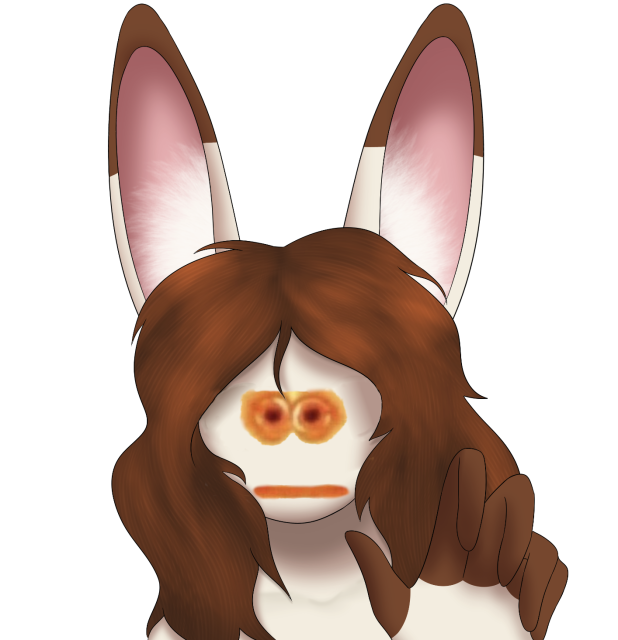 lynne bun reaching for you ominously. she has the eyes/mouth from that deep fried emoji reaching hand out meme