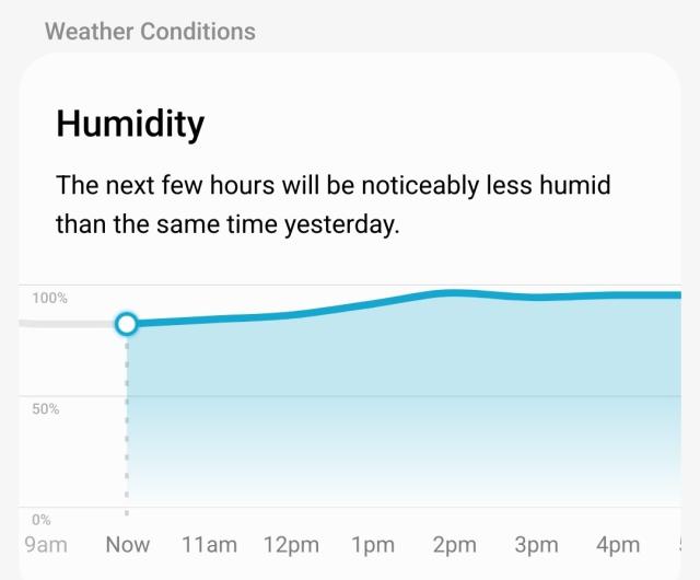 humidity chart for the day, slowly increasing from 85% and leaking at 95% at 2pm