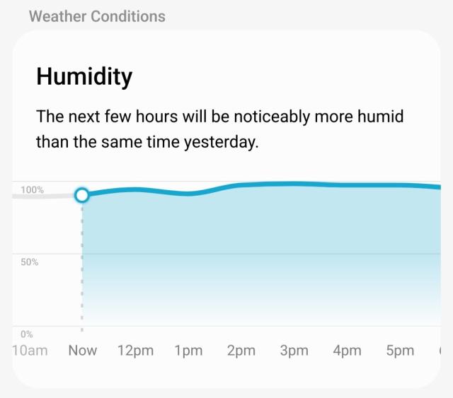 the next few hours will be noticeably more humid than the same time yesterday.

the chart shows a peak of pretty much 100% at 3pm