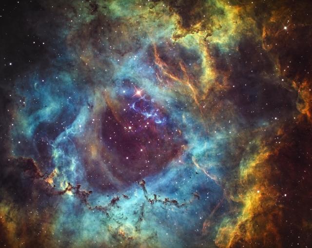"Rosette Nebula in SHO."

Darko7411, CC BY-SA 4.0, via Wikimedia Commons.