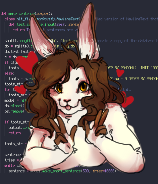 it's the bune doing peace signs in front of python code in the terminus font