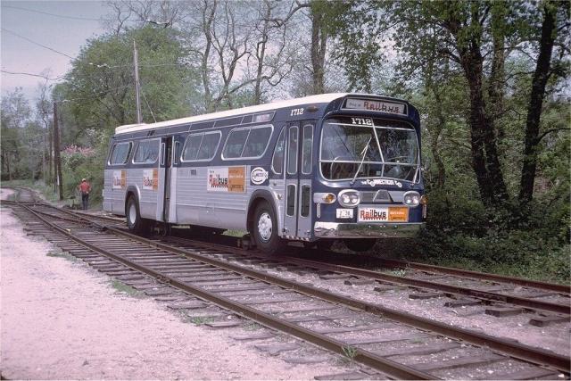 a gmc rail bus, which is a road/rail version of a gmc new look city bus
