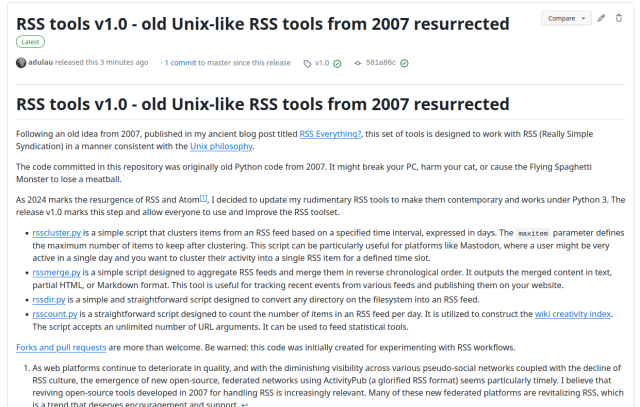 As web platforms continue to deteriorate in quality, and with the diminishing visibility across various pseudo-social networks coupled with the decline of RSS culture, the emergence of new open-source, federated networks using ActivityPub (a glorified RSS format) seems particularly timely. I believe that reviving open-source tools developed in 2007 for handling RSS is increasingly relevant. Many of these new federated platforms are revitalizing RSS, which is a trend that deserves encouragement and support.