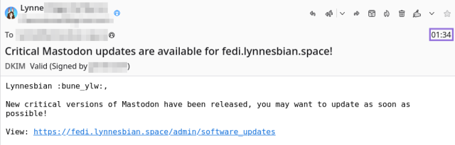 email to me: critical mastodon updates are available for fedi.lynnesbian.space!

email received at 1:34 am