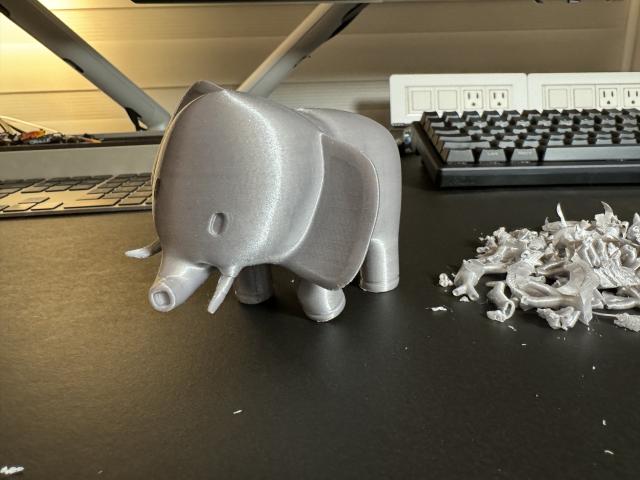 3d print of ivory the elephant with the supports removed. 