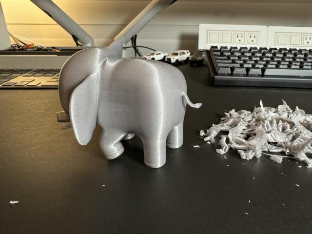 3d print of ivory the elephant with the supports removed. 