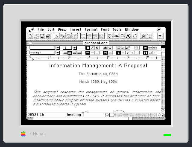 Screenshot of the original WWW proposal open in Word for Macintosh 4.0 running on an Infinite Mac emulator
