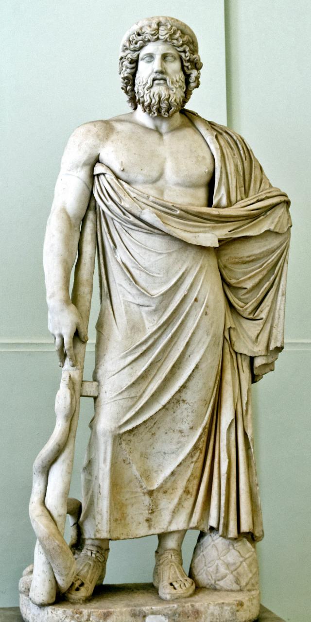 "Asclepios of the Giustini type."

Naples National Archaeological Museum, CC BY 2.5, via Wikimedia Commons. Color edits.