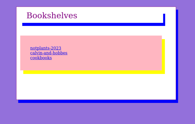 screenshot of simple html for website of bookshelves