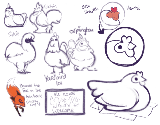 Multiple sketches of chickens for logo ideas