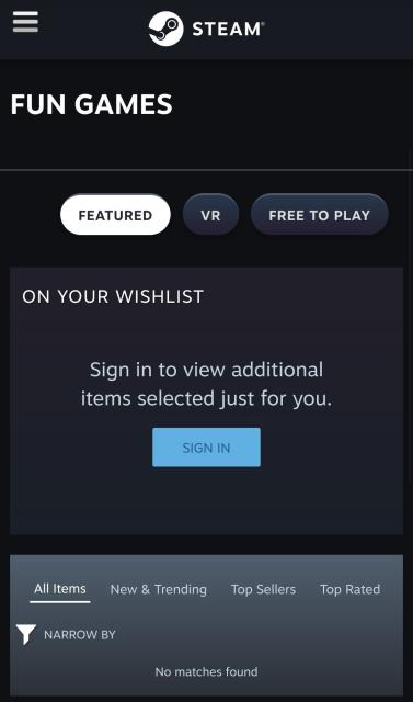A list of Steam games tagged Fun Games. There are no matches found.