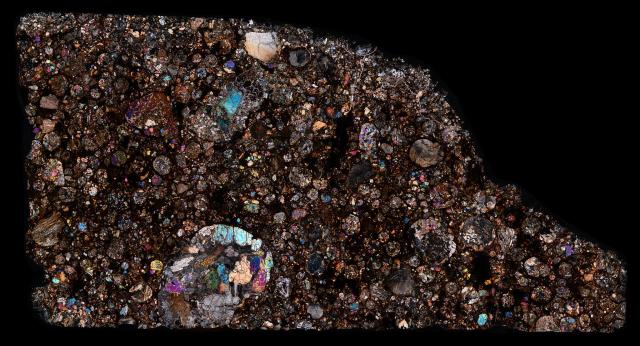 "Northwest Africa (NWA) 7859 Meteorite Thin Section."

Solar Anamnesis, CC BY-NC-ND 2.0 via Flickr: https://flic.kr/p/2iPD6xd