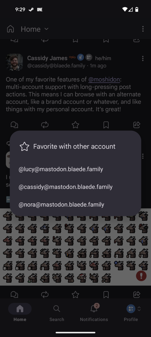Menu for “Favorite with other account”