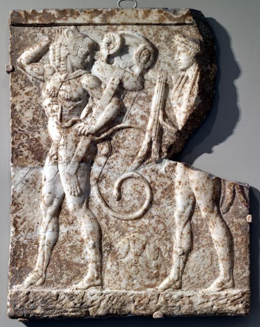 "Apollo and Herakles Fighting Over the Tripod."

Walters Art Museum, Public domain, via Wikimedia Commons. Color edits.