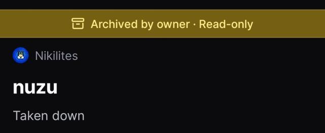 A screenshot of GitHub, showing the nuzu repo archived