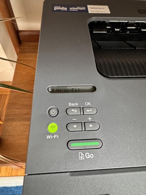 the printer’s tiny input method. there’s a single-line, 20 character wide display and four buttons: back, okay, up, and down.