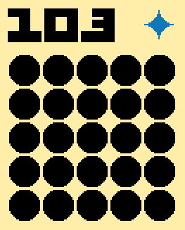 a number, a diamond symbol, and a 5x5 grid of circles