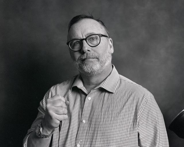 Black and white film self-portrait.