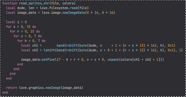 Lua code handling chr files.