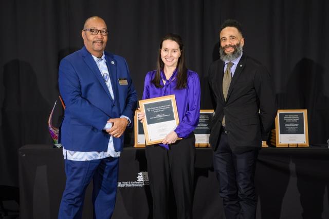 Receiving MSU’s graduate award at the ceremony.