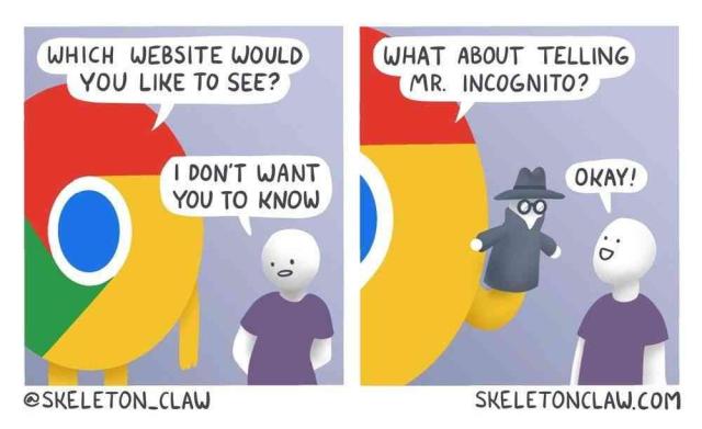 Comic-ish meme about the absence of privacy on Google Chrome