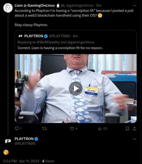 Playtron say "Correct. Liam is having a conniption fit for no reason."

Over me making a poll