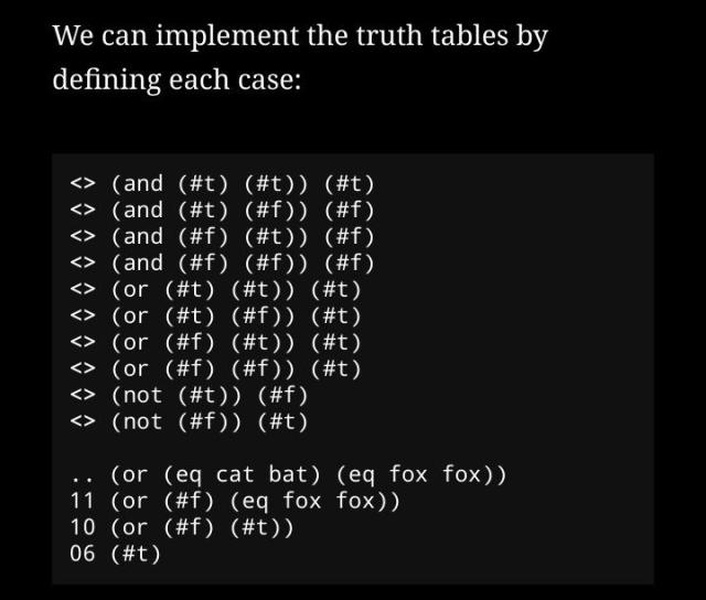 example for implementing truth in Modal

the or logic table is wrong in the case where `(or (#f) (#f))`, which yields `(#t)`