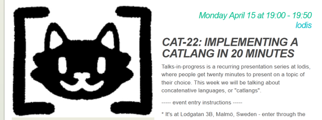 cat-22: implementing a catlang in 20 minutes

image is of a cat within brackets