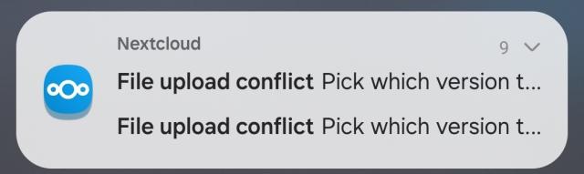 Android notifications showing that the Nextcloud app has sync conflicts
