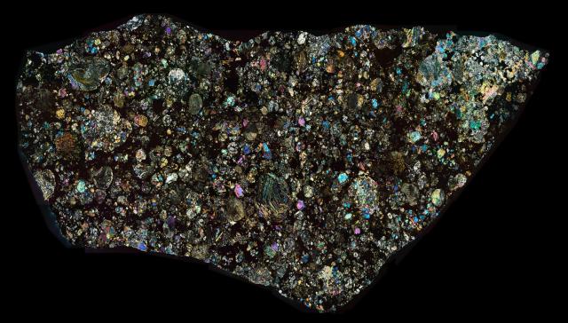 Thin Section of the Aba Panu Meteorite in cross polarized light.

Solar Anamnesis, CC BY-NC-ND 2.0 via Flickr: https://flic.kr/p/QyYk6p