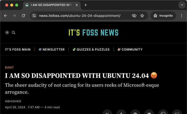 Also It's FOSS, sorry, IT'S FOSS, GETTING IRRATIONALLY ANGRY ABOUT THE SAME SOFTWARE.
