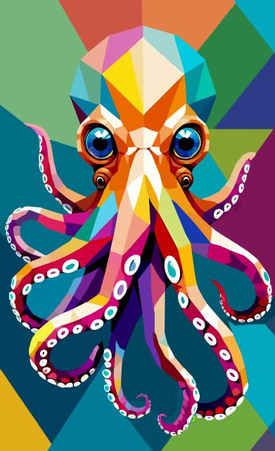 Colorful pop art octopus portrait with exaggerated tentacles and vibrant hues. A modern take on a marine classic.

Buntes Pop-Art-Oktopus-Porträt mit übertriebenen Tentakeln und lebendigen Farbtönen. Eine moderne Interpretation eines Marineklassikers.
