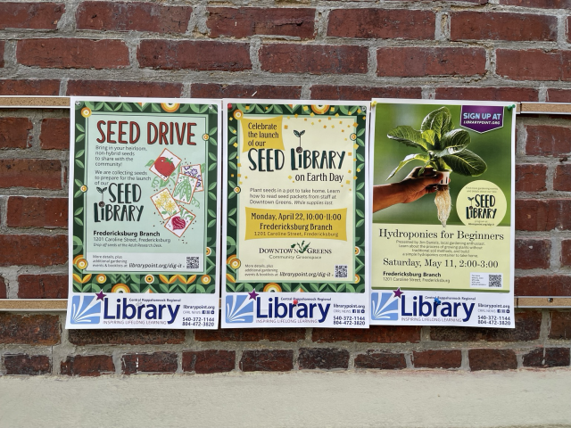 Various fliers announcing the seed library and other programs. 