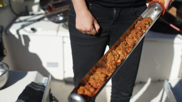 Solar cooked seitan in a solar evacuated vacuum tube.