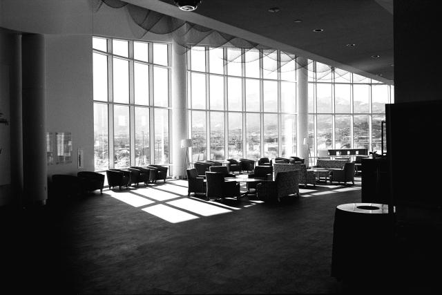 sunlight thru windows of univ. colo. performing arts center