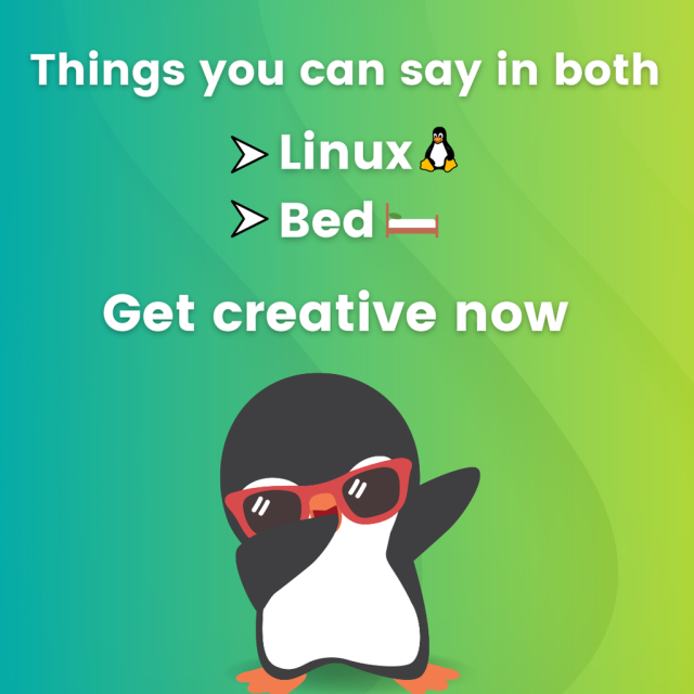 Things you can say in both Linux and Bed.

Get creative now.