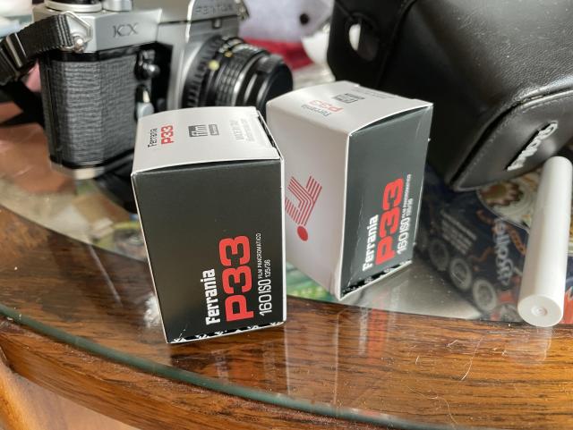 Two 35mm rolls of Ferrania P33 160 ISO. 