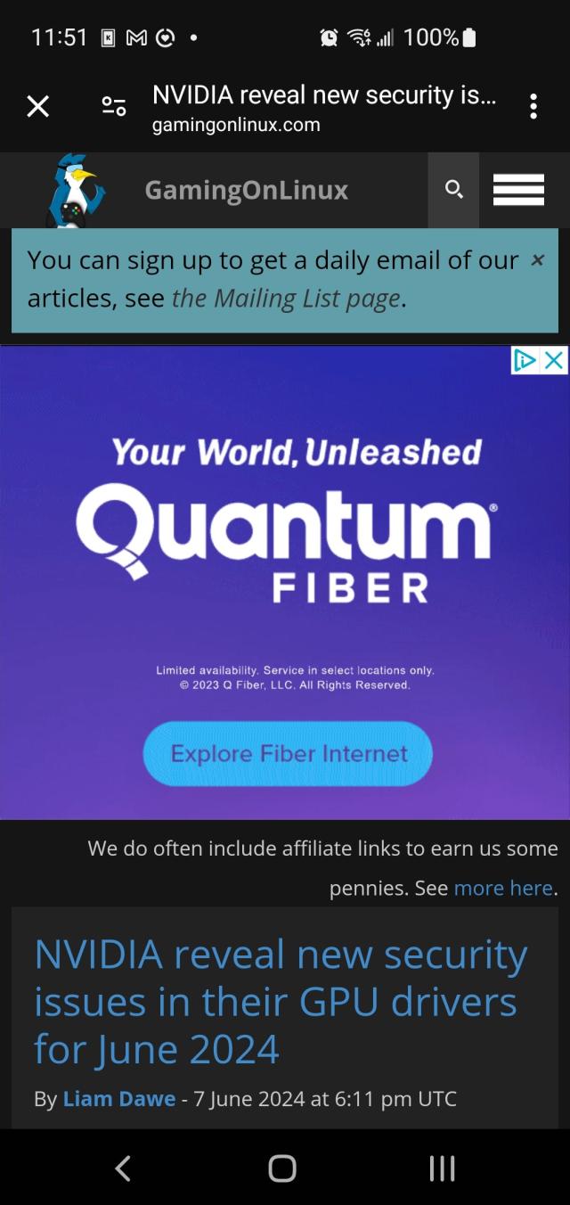 gaming on linux article showing ad at top of page