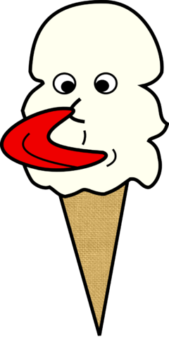 A stylized clip art of a self licking ice cream cone licking it's own nose. 