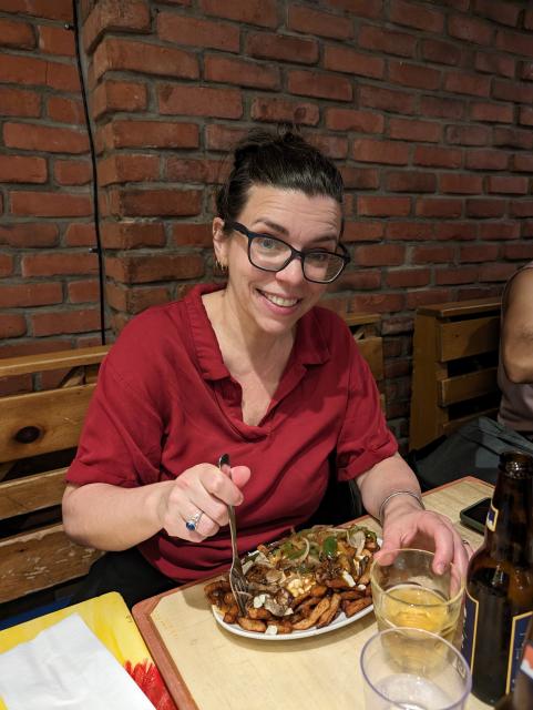 Maj having the veggie poutine