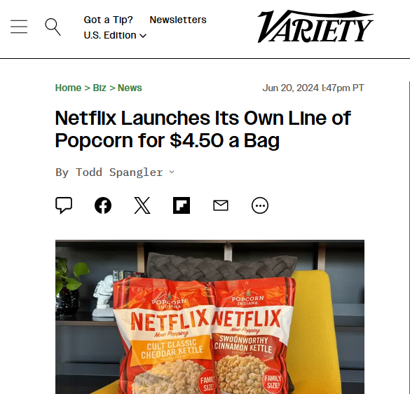 Netflix Launches Its Own Line of Popcorn for $4.50 a Bag