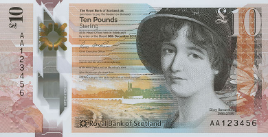 Mary Sommerville on an example Scottish £10 banknote.