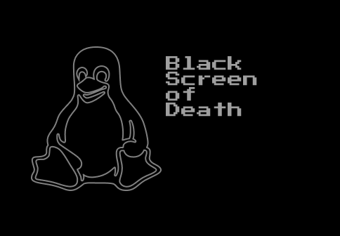 Tux Linux with text Black Screen of Death