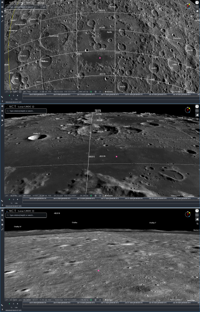 3 images of the landing site at different zoom levels