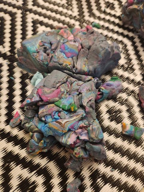 A multicolored mass of play doh