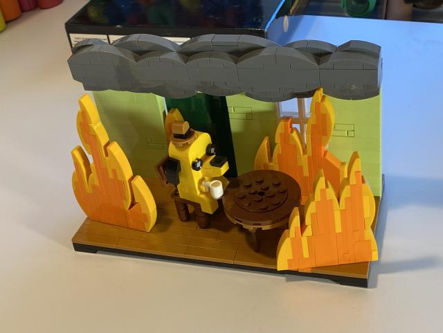 This is fine dog meme in generic lego form 