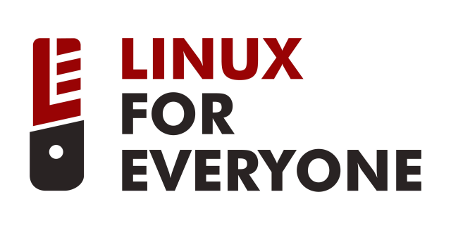 "Linux for Everyone" logo with a red and black design that resembles a USB stick. 